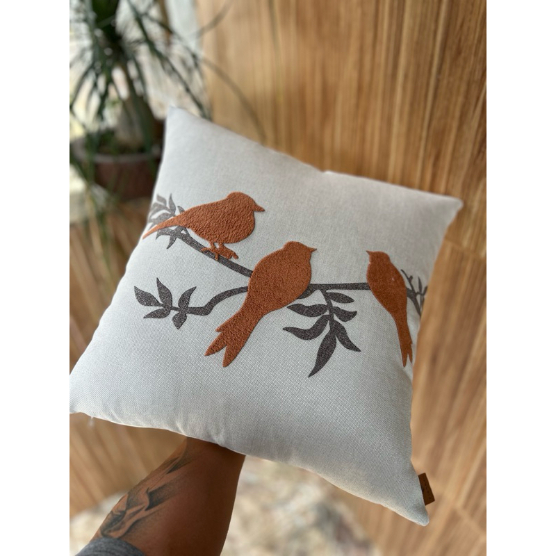 Capa de Almofada Decorativa 3 Pássaros - Estilo Elegante