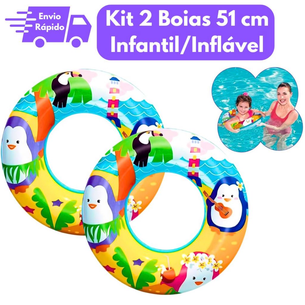 Kit 2 Boias Redonda Para Criança Menino Menina Inflável 51cm Piscina Diversão Lazer