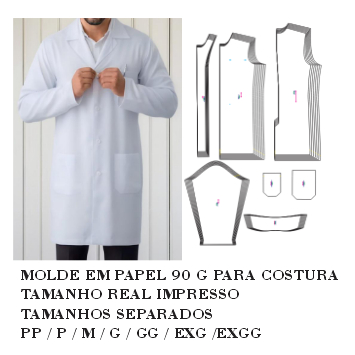 MOLDE ,MODELAGEM DE JALECO MASCULINO MANGA LONGA EM PAPEL 90 GM PARA COSTURA HSTZ-296