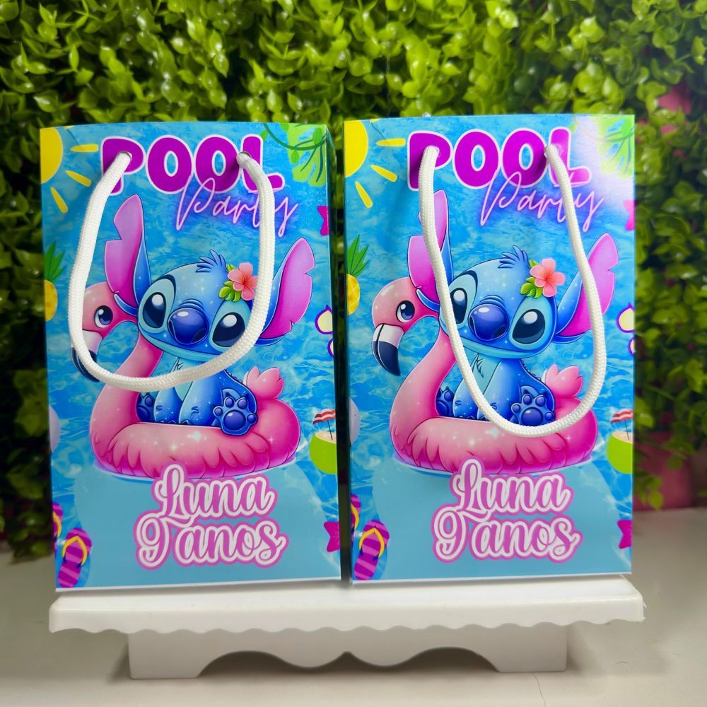 Sacolinhas Personalizadas Fazemos todos os temas  STITCH POOL PARTY- Lembrancinha de Festa de Aniversário