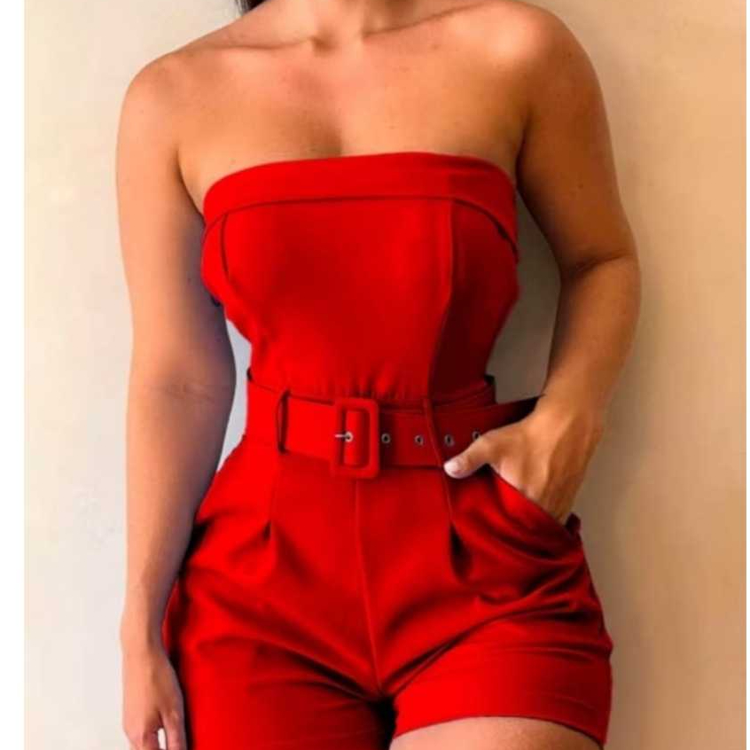 Macaquinho Alfaiataria femiminina Curto Com Cinto e Bojo Macaquinho feminino. Envio inmediato