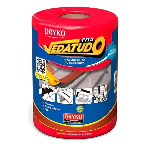 Fita Adesiva De Manta Asfáltica Adesiva Aluminizada Dryko - 20cm x 10m - VEDATUDO DRYKO