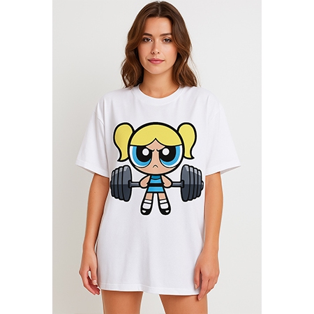 Blusa T-shirt Camiseta Oversized Feminina Florzinha Meninas Super Poderosas Academia Gym Camisa