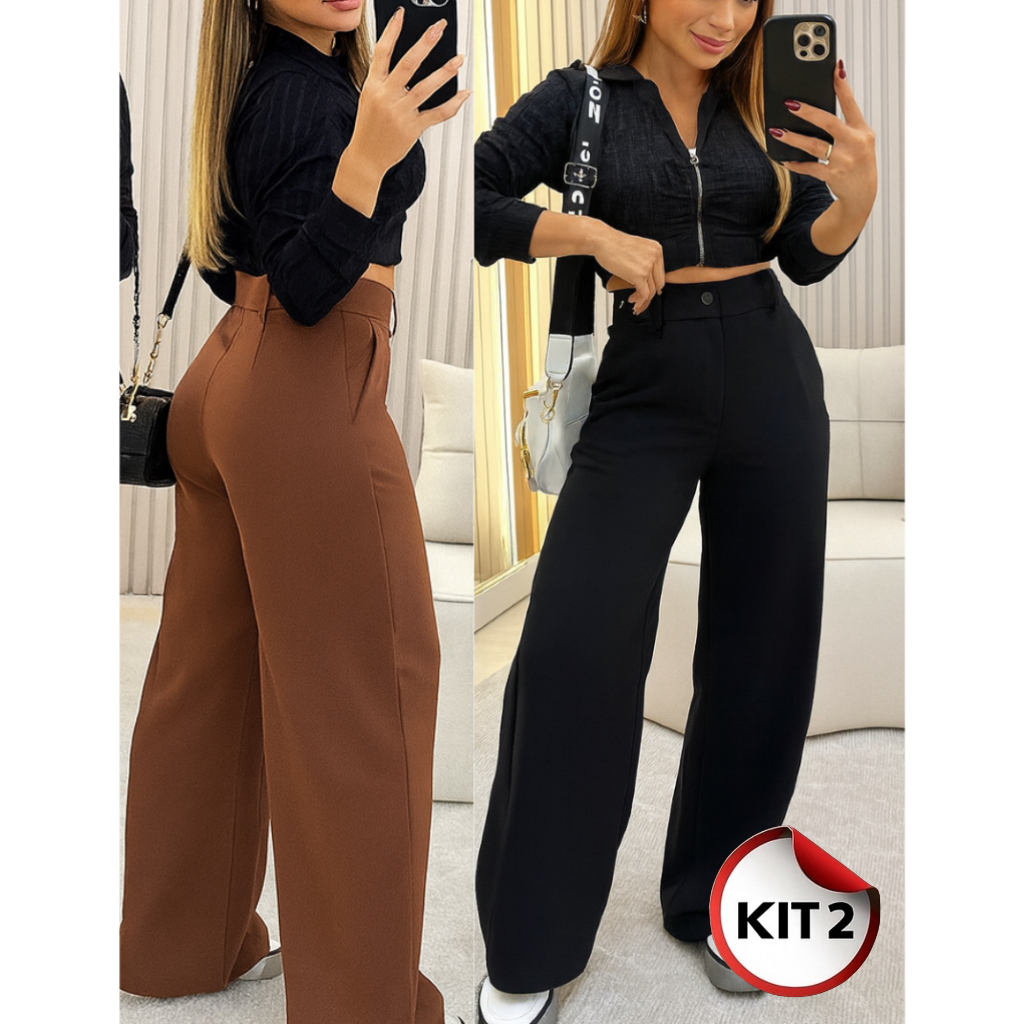 Wide Leg CalÃ§a Social Com Bota Feminina Calça Wide Leg Cropped