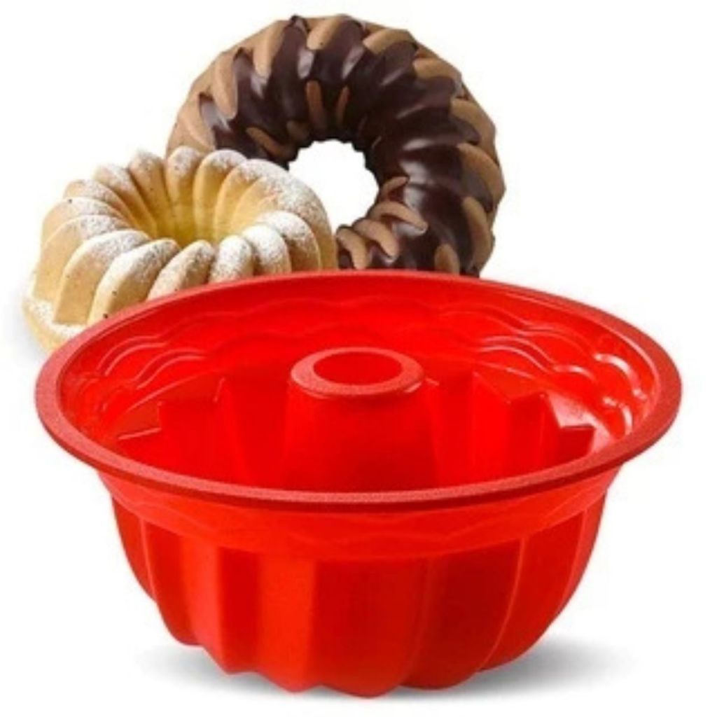 Forma De Silicone 24cmX10cm Redonda Bolo Pudim Torta Grande Forno Air Fryer Micro-ondas Lava-louças Vermelha Cinza Preta