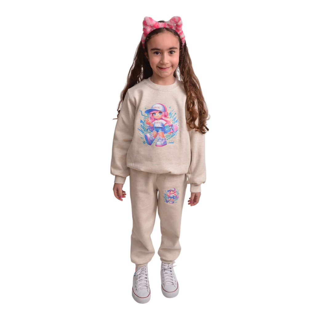 Conjunto de moletom infantil flanelado quentinho - Roblox Feminino 2 a 12 anos.