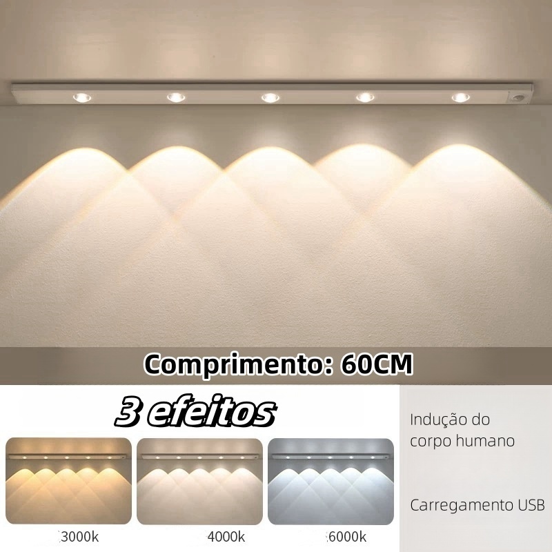Luminária LED 60cm 3 Cores USB Recarregável com Sensor de Movimento luminação Noturna Inteligente-F9 em Oferta na Shopee