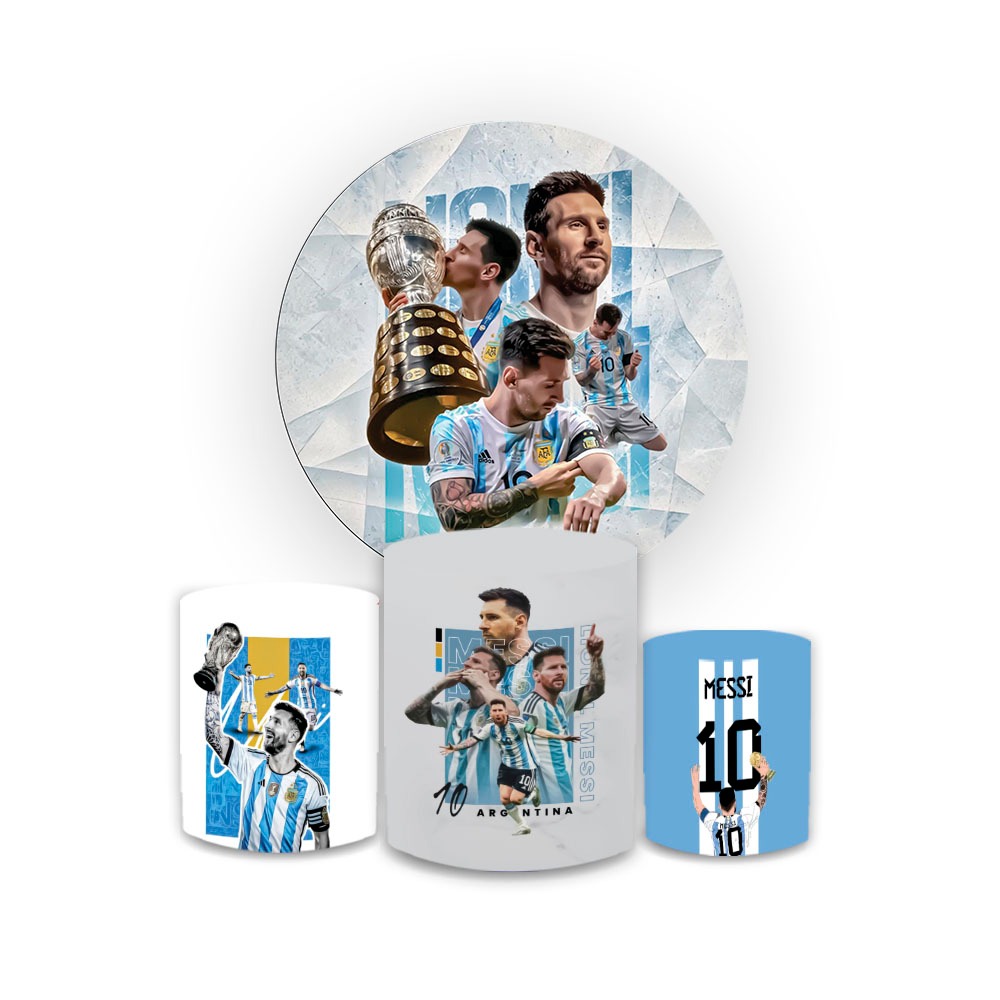 Kit Painel Redondo Sublimado + Trio De Capas Cilindros Futebol Camisa 10 Menino
