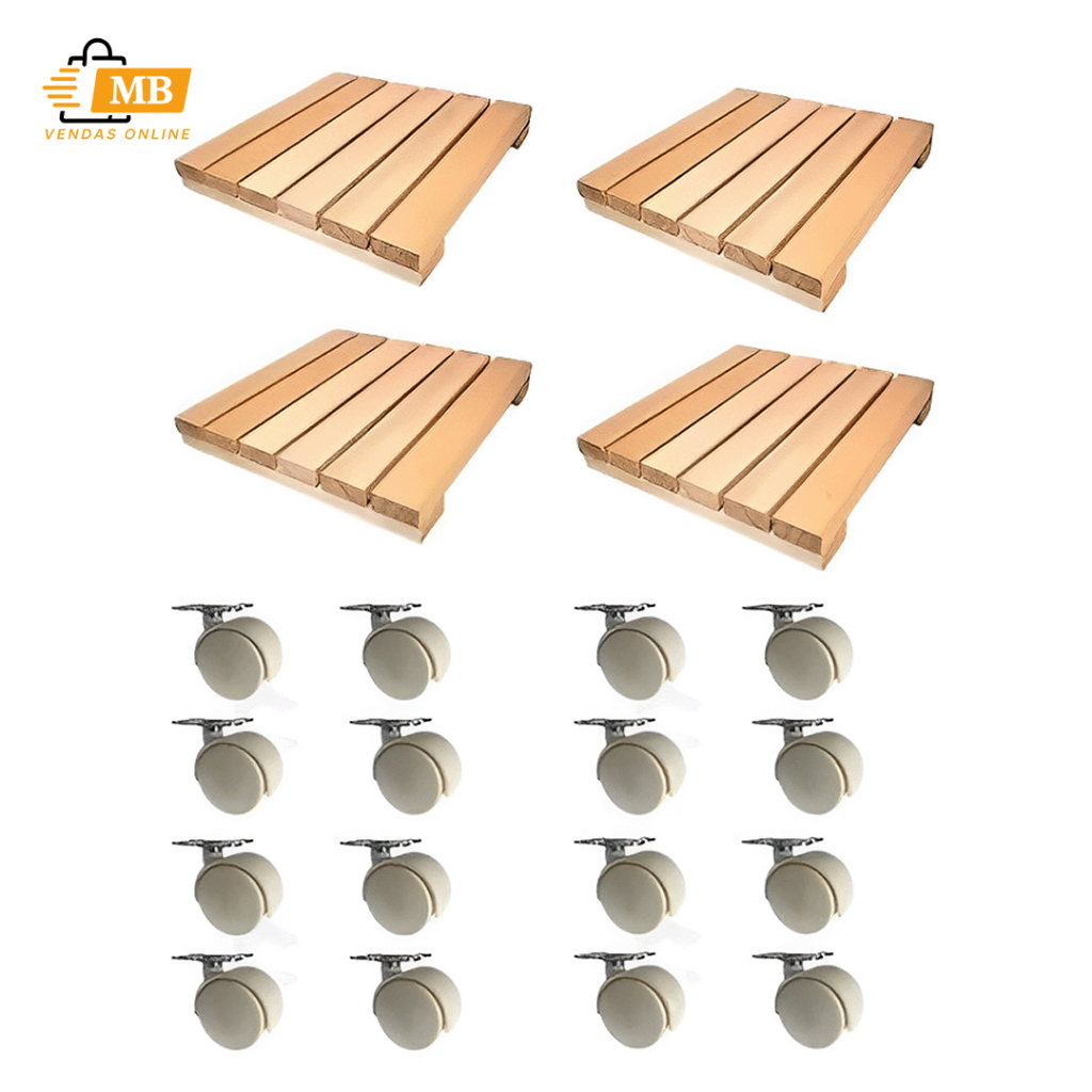 Kit 4 Unidades Suporte Base Vaso De Planta Melhor Madeira 30x30 Acompanha Rodízios 100% Ecológico e Sustentável em Oferta na Shopee