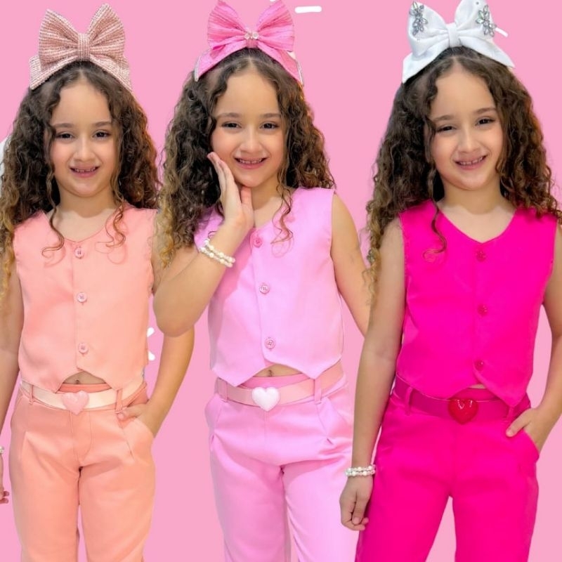 Conjunto Infantil E Juvenil Menina Colete, Calça e Cinto Moda Blogueirinha. Conjunto Alfaiataria 8 anos, 10 anos, 12 ano