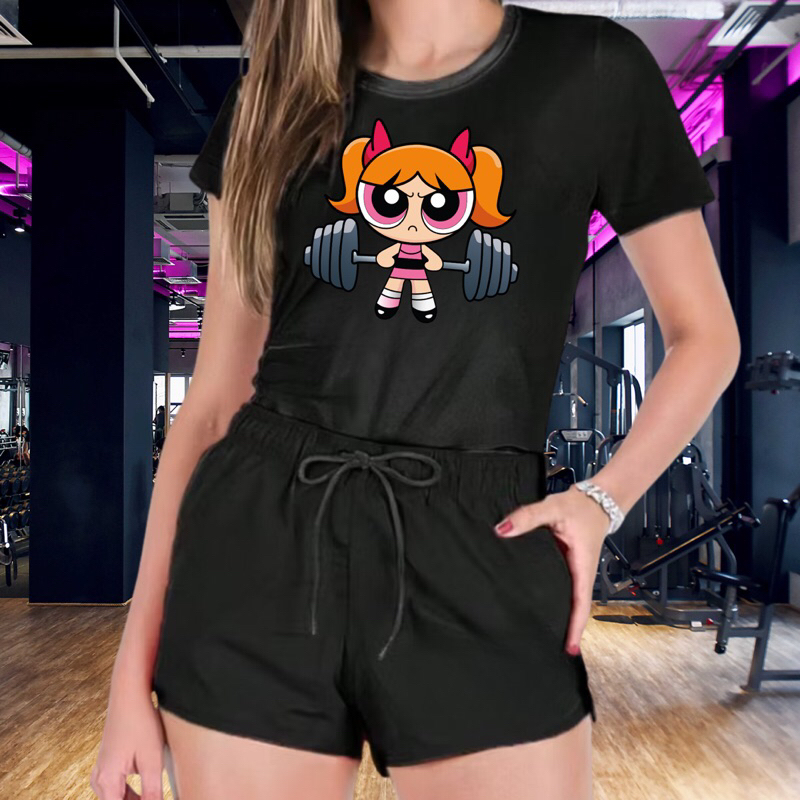 Kit short Camiseta e short treino Academia Gym fitness malhação as meninas super poderosas premium style streetwaer