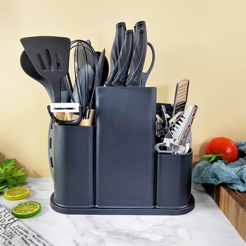 Kit 19 Completo NOVO Jogo Utensílios de Cozinha Luxo 19 Peças Com Tábua em Silicone Espátula Faca Tesoura VISTA
