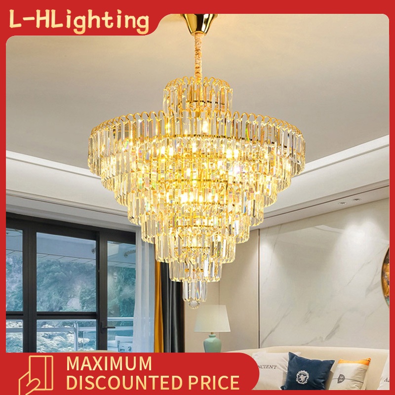 Lustre de cristal para sala de estar, decoração, quarto e sala de jantar com luz de 3 cores em Oferta na Shopee