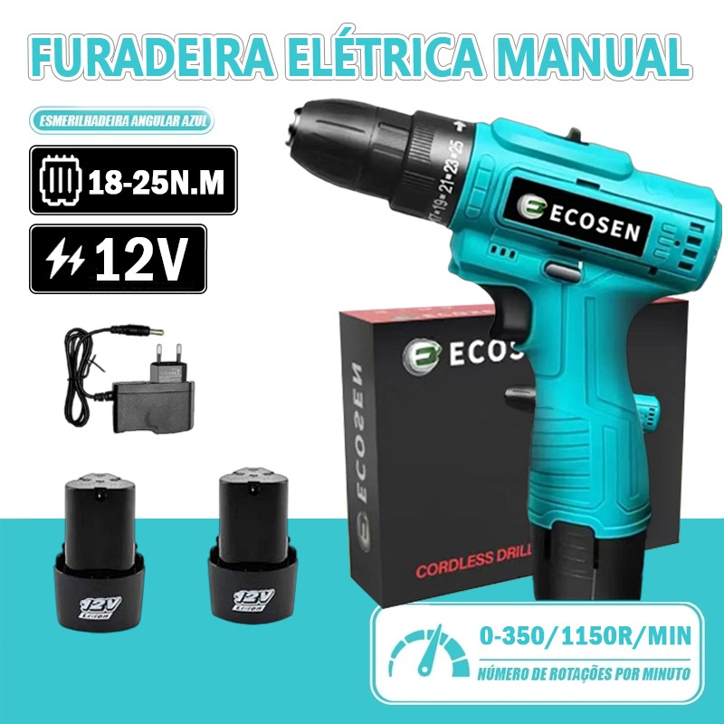 Parafusadeira Furadeira 12V a Bateria Sem Fio Com Carregador em Oferta na Shopee