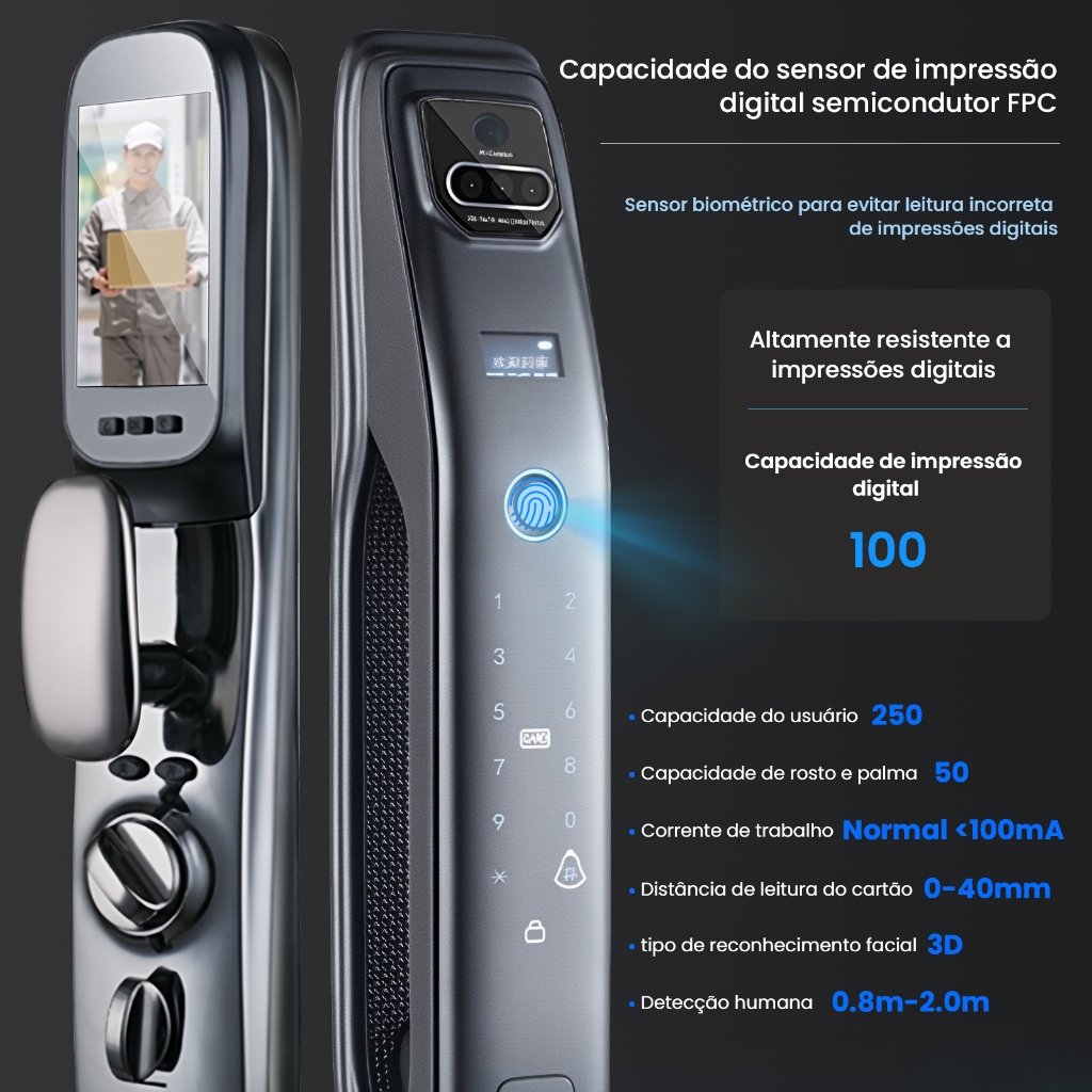 Fecho Digital Inteligente 3D com Câmera Integrada - Reconhecimento Facial, Impressão Digital, Senha, Cartão, APP Tuya — imagem 2 de 2