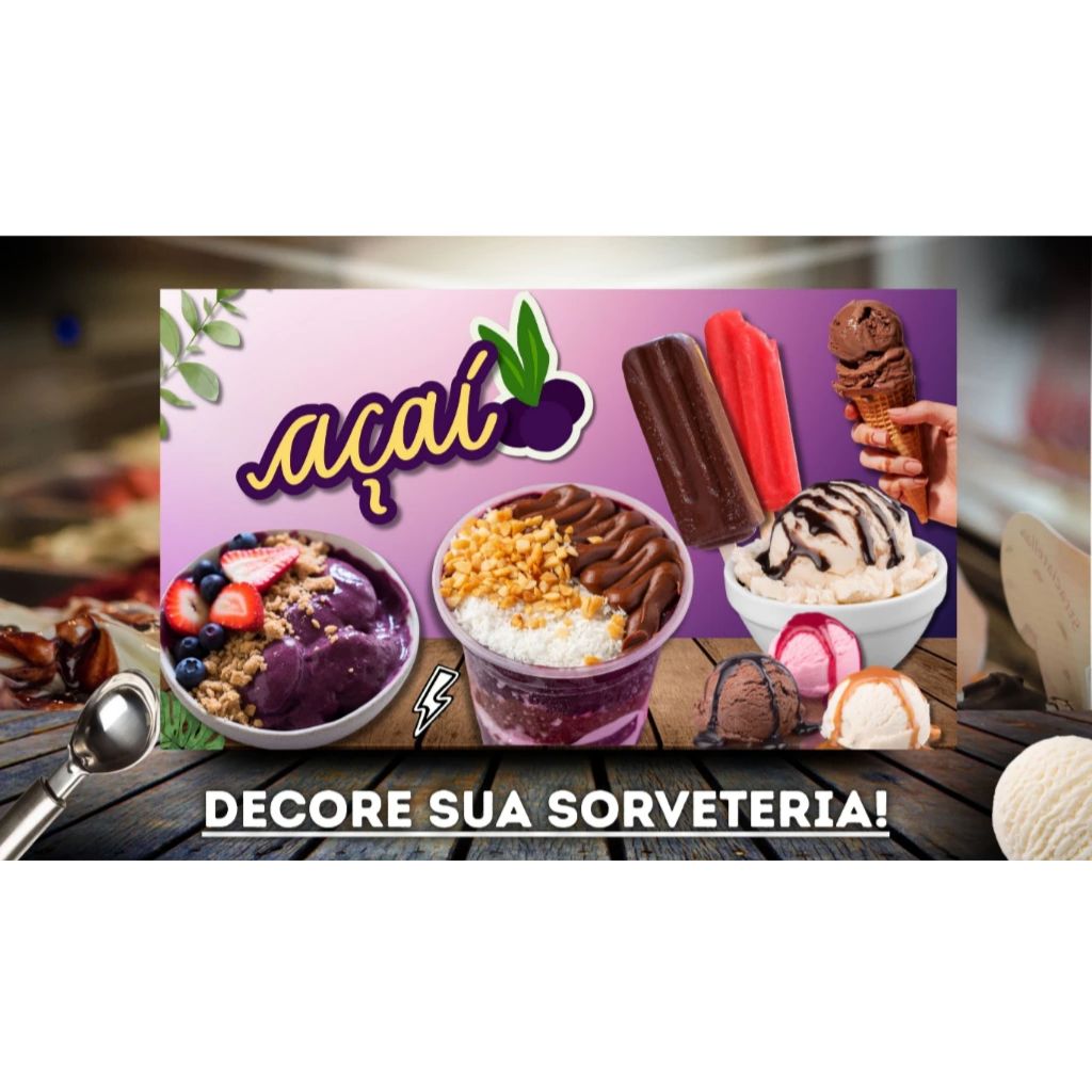 Painel Adesivo Açaí Decorativo Parede Sorvete Picolé