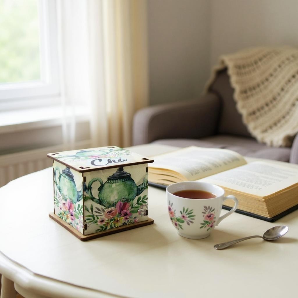 Caixa Porta Chá Pequena Decoração Bule Mdf em Oferta na Shopee