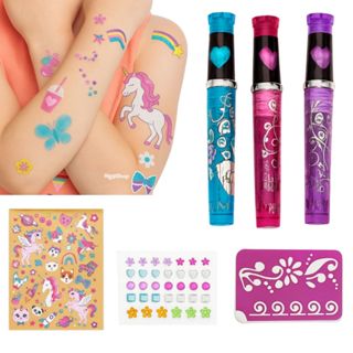 Estudio de caneta glitter de tatuagem temporaria divertida infantil adesivos estenceis em Oferta na Shopee