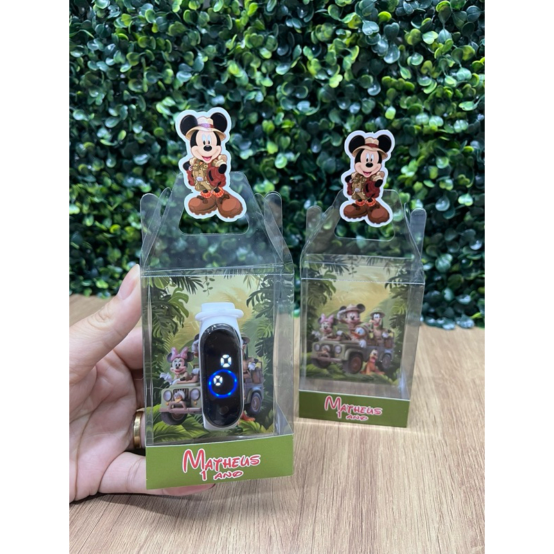 Lembrancinha Festa Infantil com Relógio LED – Caixa de Acetato Personalizada – Qualquer Tema