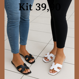 Rasteirinha Feminina Preta e Branca promoção 39,90 - Aga em Oferta na Shopee