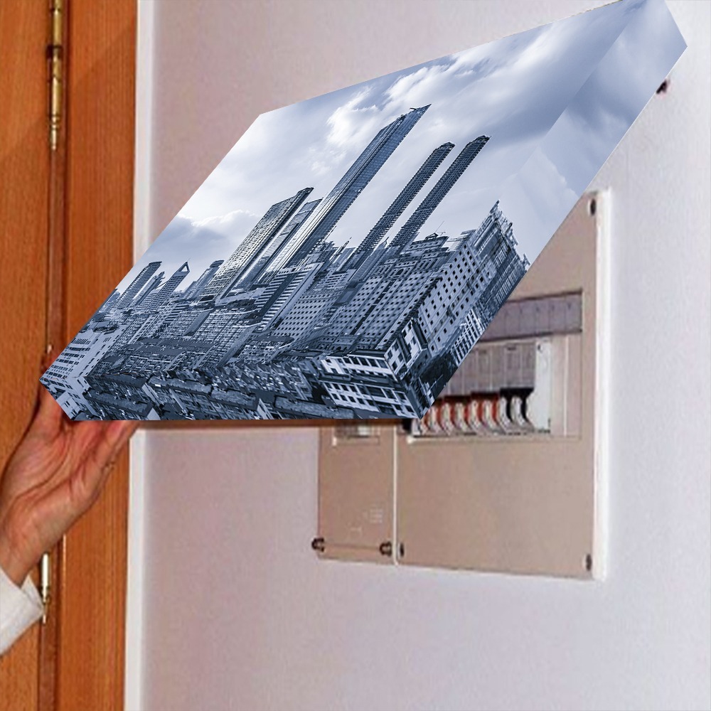 Quadro 90x80 Moldura Esconde Caixa Luz Energia Cobrir Distribuição Disjuntores decorativo cidade