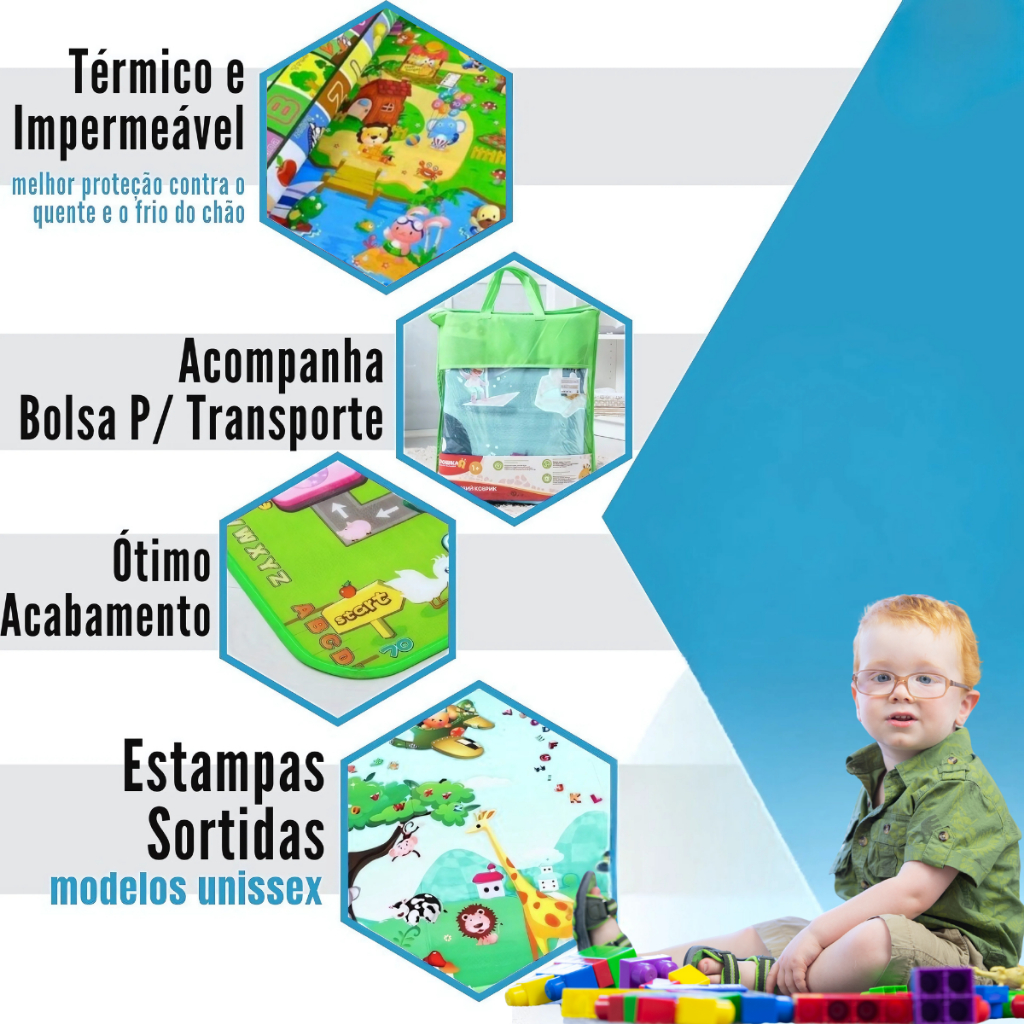 Tapete de Atividades Dupla Face Infantil Bebê Gigante Tatame Educativo Criança