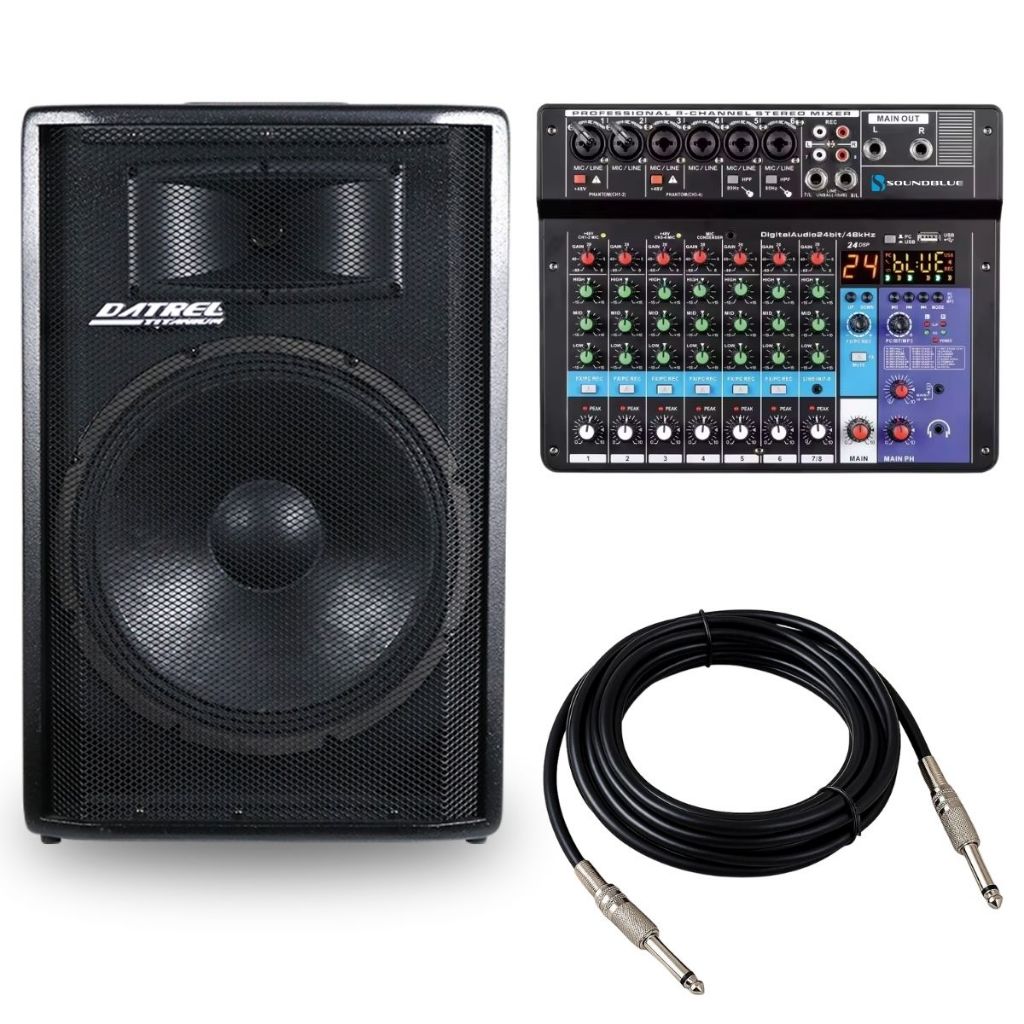 Caixa de Som Ativa 500w Rms 15 Polegadas Profissional Acustica Amplificada Bluetooth + Mesa 8 Canais