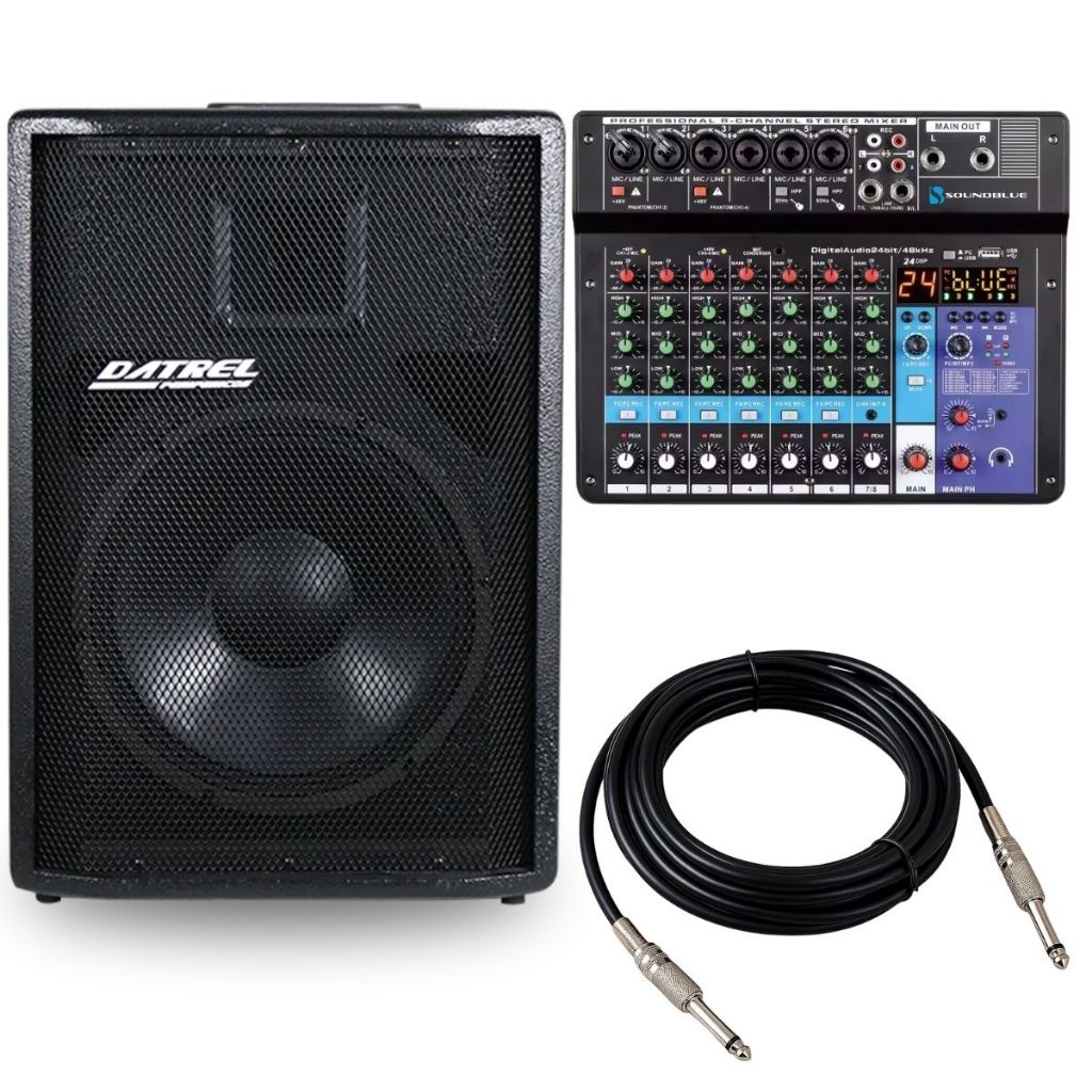Caixa Som 250w Rms 12 Polegadas Ativa Amplificada Acustica Profissional + Console Mesa 8 Canais Bluetooth Usb Midi Line