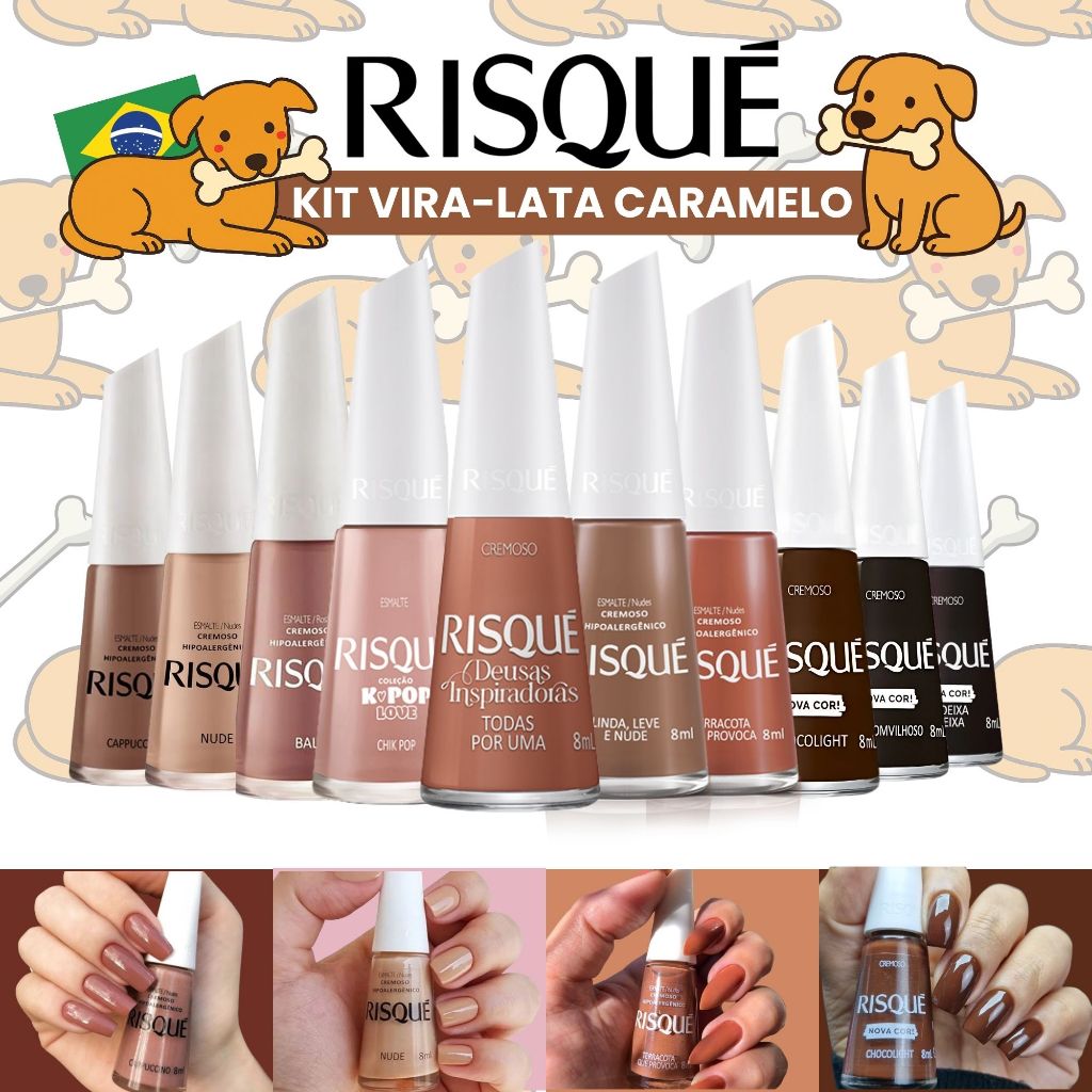 Kit 10 Esmaltes Risqué Vira-Lata Caramelo Tons Marrom, Chocolate, Nude e Terrosos em Oferta na Shopee