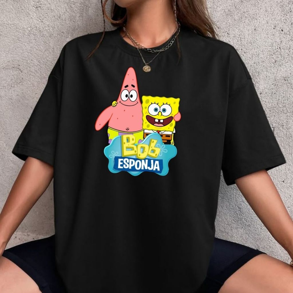 Camiseta + Chinela BOB ESPONJA, Mas/Fem, Estampada, Algodão, Reforçada, Modelo Exclusivo, Chinela de Borracha