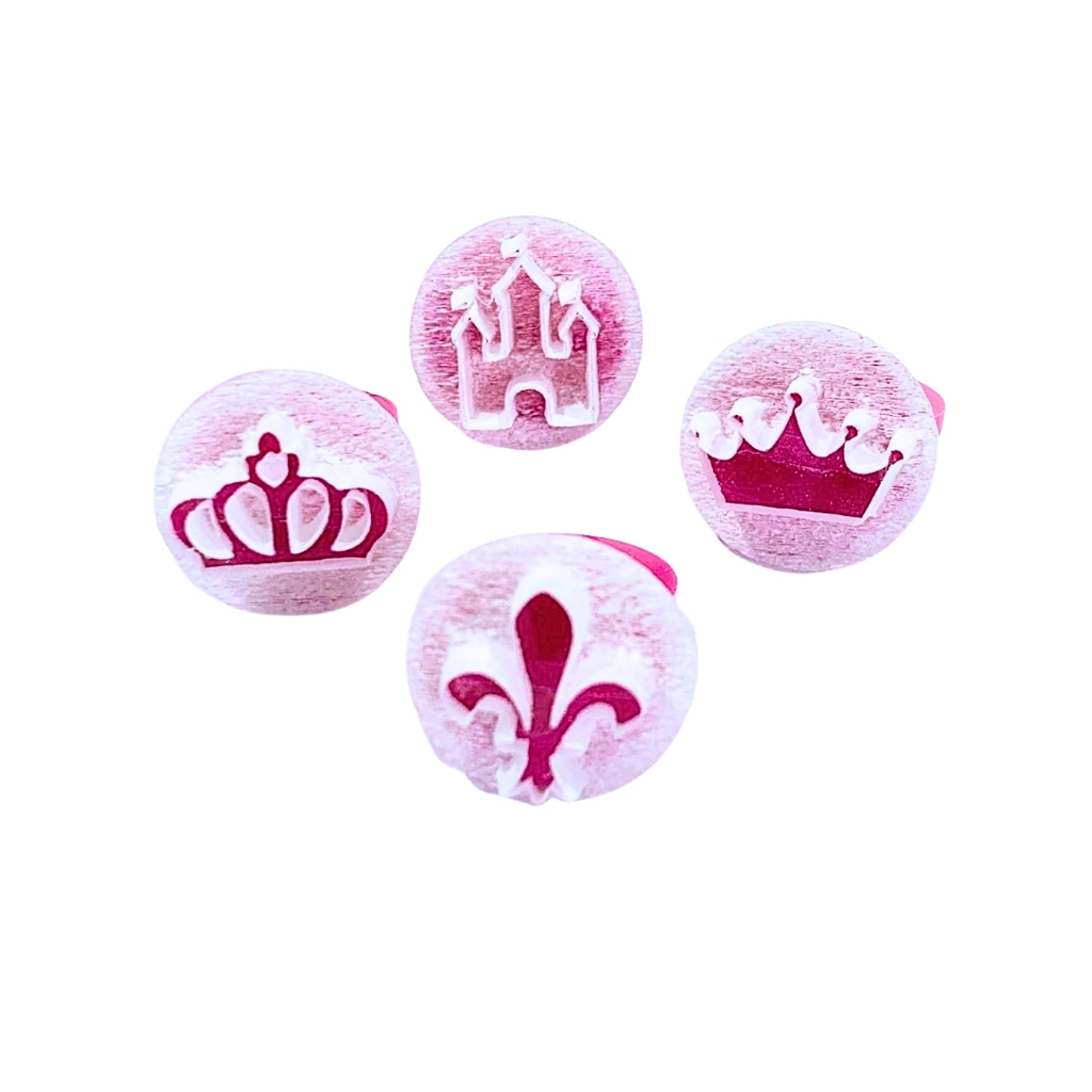 MB52 Kit com 4 carimbos para brigadeiro em acrílico Realeza confeitaria biscuit sabonete