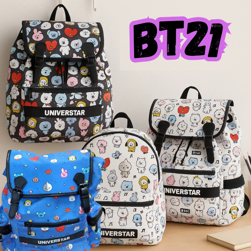 Mochila de Costas Bolsa de Ombro Personagens BT21 BTS KPOP Escola Viagens alça ajustável