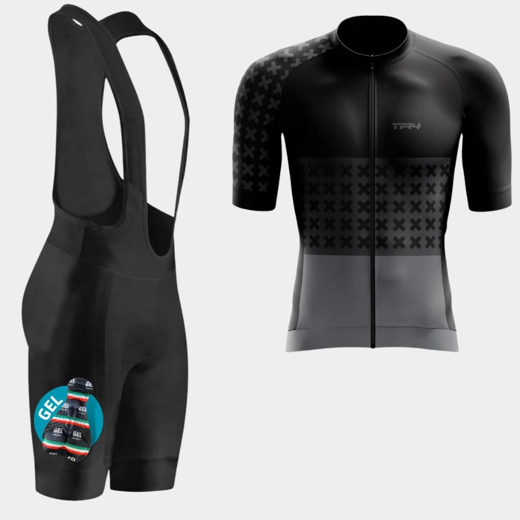 Conjunto Masculino Ciclismo Kit Roupa Camisa Premium Slim Bretelle Acolchoado Gel Bike Mtb