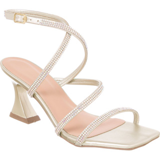 Sandália Feminina Festa Strass Salto Alto Brilho Moda Elegante Bico Quadrado Confortável Metalizado em Oferta na Shopee