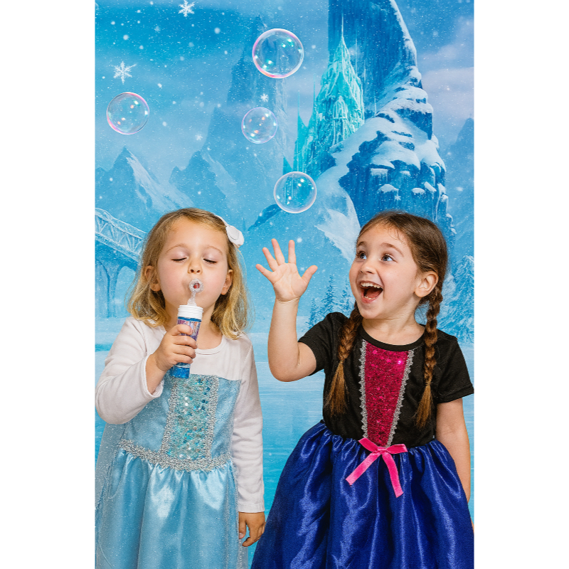 FANTASIA INFANTIL ANNA E ELSA - BRINDE DE BOLINHA DE SABÃO PARA MENINAS ANIVERÁRIOS FESTAS CARNAVAL
