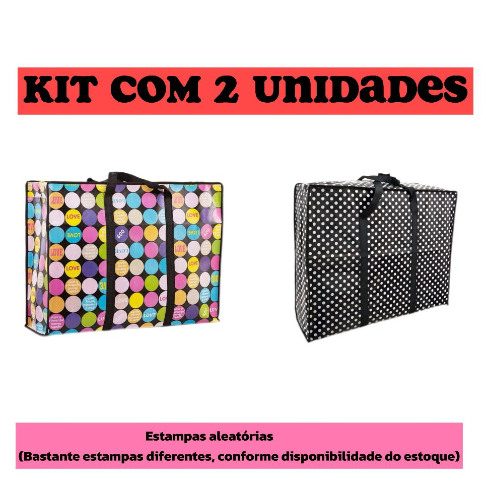 Kit 2 Sacolão Grande Reforçado com Zíper para Viagem, Compras, Mudanças e Organização - Cor Sortida