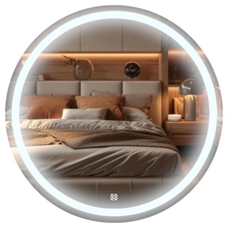 Espelho Redondo 40x40 50x50 60x60 70x70 80x80 90x90 100x100 Jateado Iluminado 3 tons Led Botao Touch em Oferta na Shopee