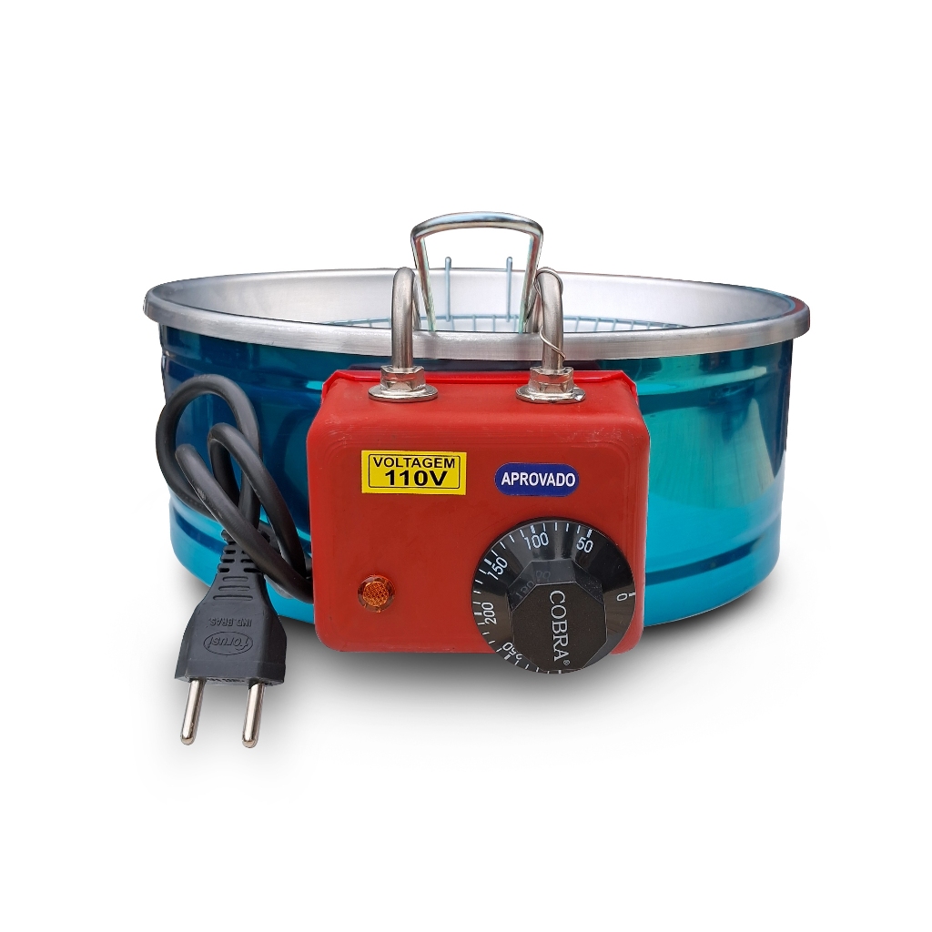 Fritadeira Elétrica Inox Tacho Redondo 3 a 5L Cabeçote Vermelho.