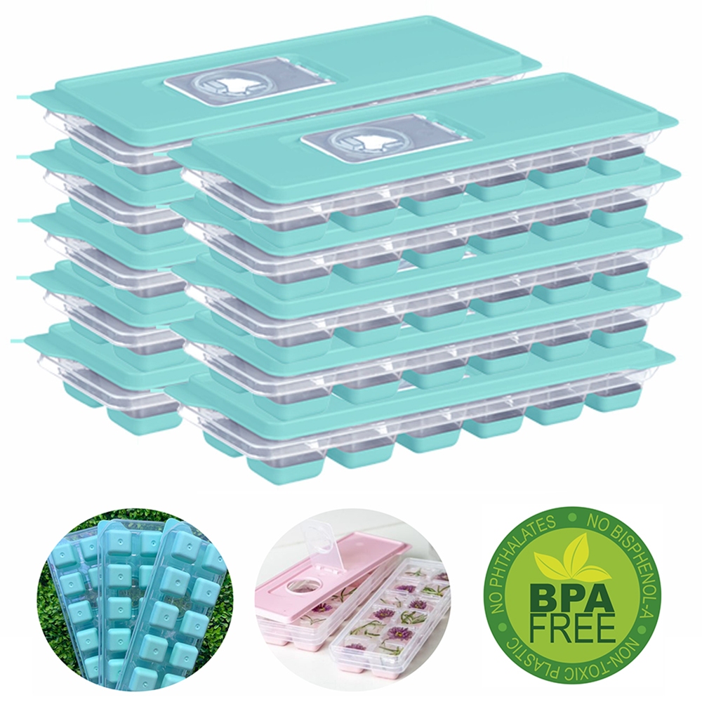 Forma de Gelo com Tampa Kit 8 Peças Resistente com Tampa de Aba Enche Fácil Fundo Silicone BPA FREE