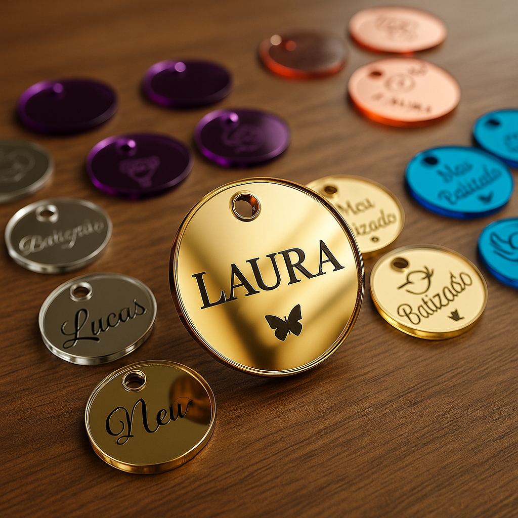 Tag Acrílica 2cm Espelhada Personalizada Nome Redondo Etiquetas Decorativas Aplique PROMOÇÃO em Oferta na Shopee