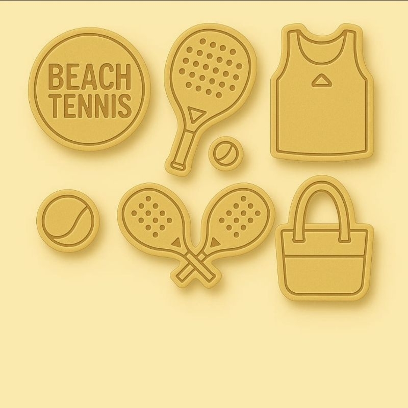 kit com 6 unidades de cortadores/marcadores tema beat tennis para de biscoitos,  pasta americana e outros em Oferta na Shopee