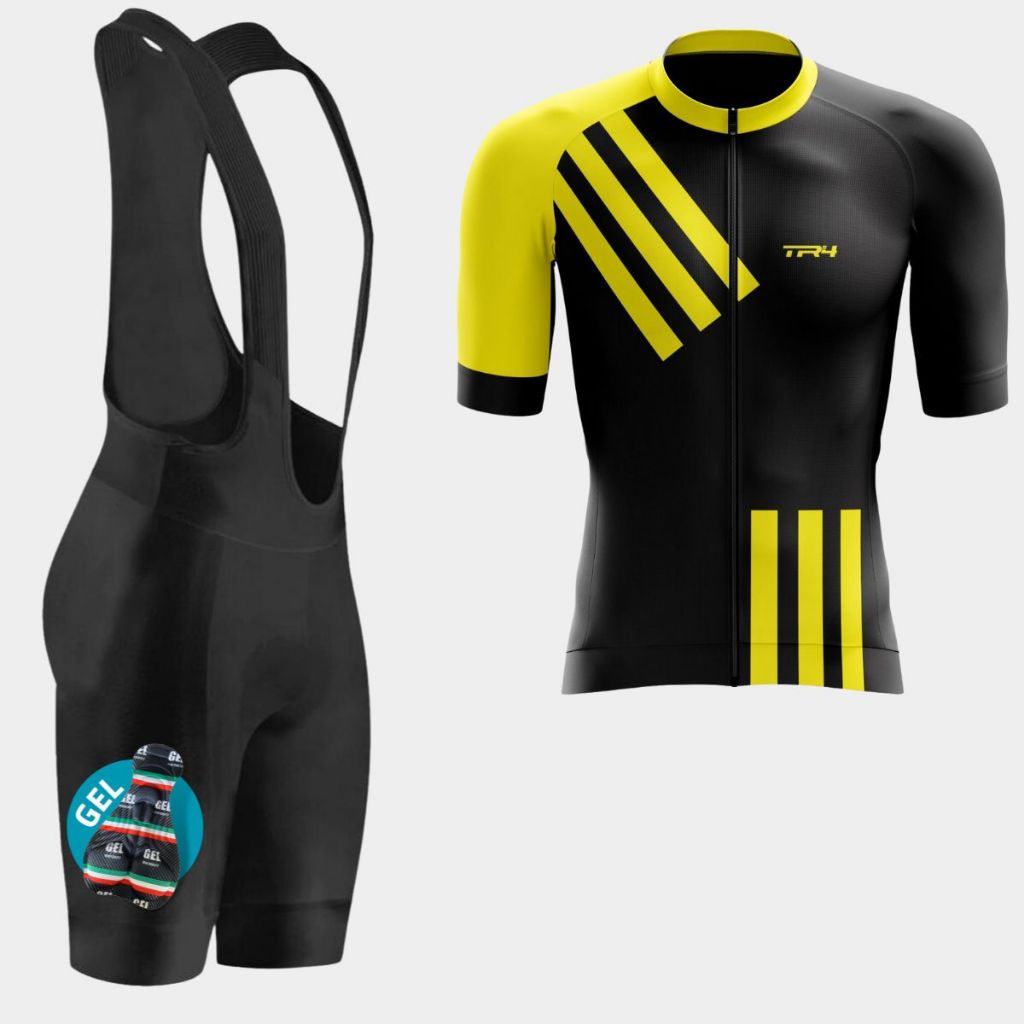 Kit Ciclismo Masculino Homem Camiseta Pro Uv Bretelle Forro Gel Alta Densidade Bicicleta Pedal