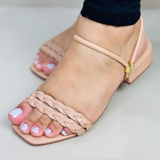 Sandália Feminina Salto Baixo Tiras Trançadas em Oferta na Shopee