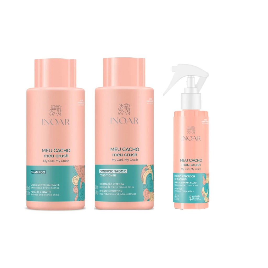 Inoar Kit Meu Cacho Meu Crush Shampoo e Condicionador  500ml + Ativador de Cachos 200ml