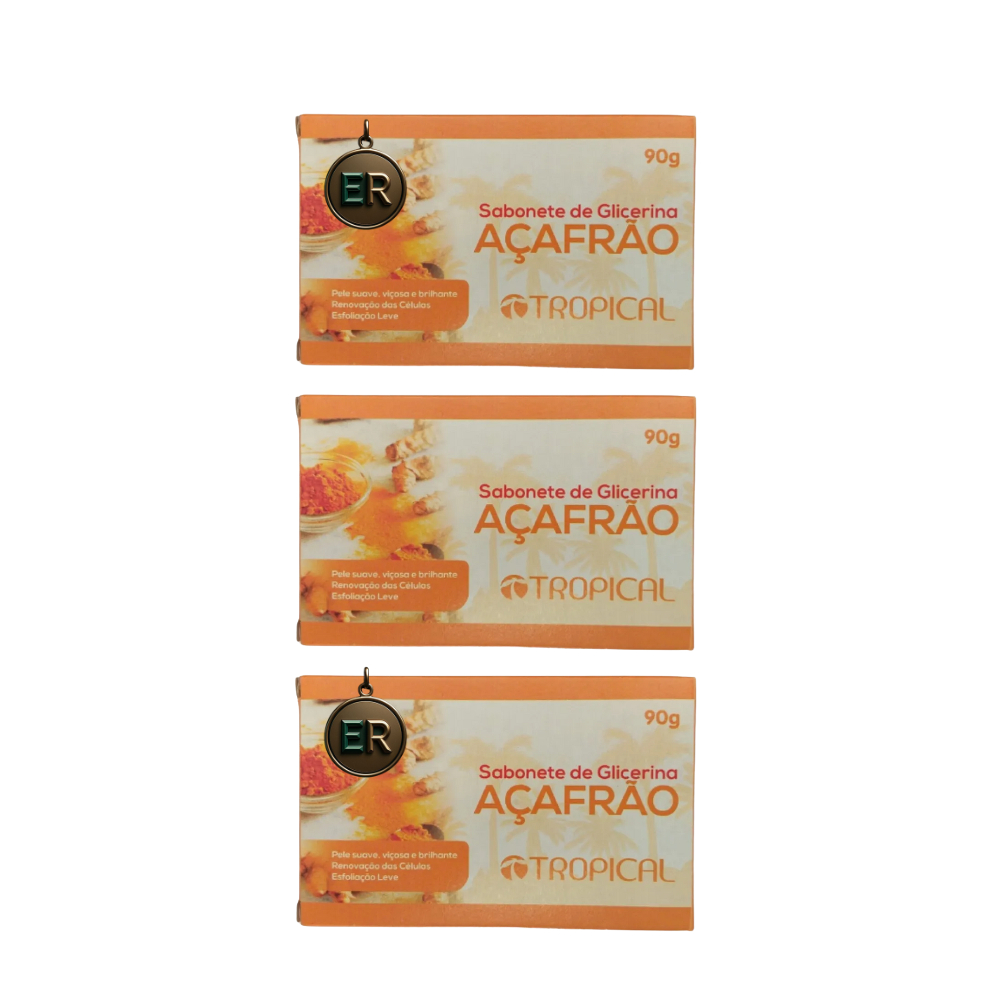 Kit com 3 Sabonete em Barra de Açafrao / Curcuma Antioxidante Controla Oleosidade