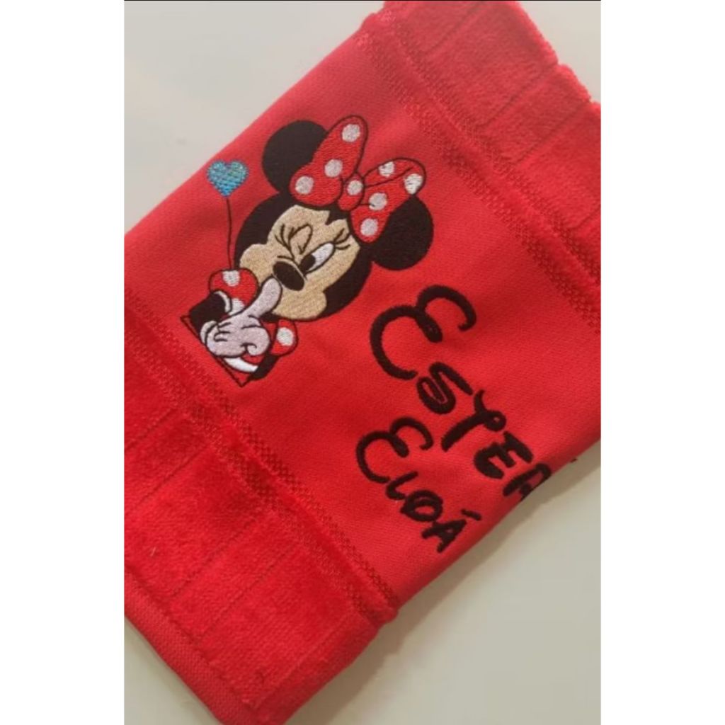 Toalha bordada Minnie personalizada com nome em Oferta na Shopee
