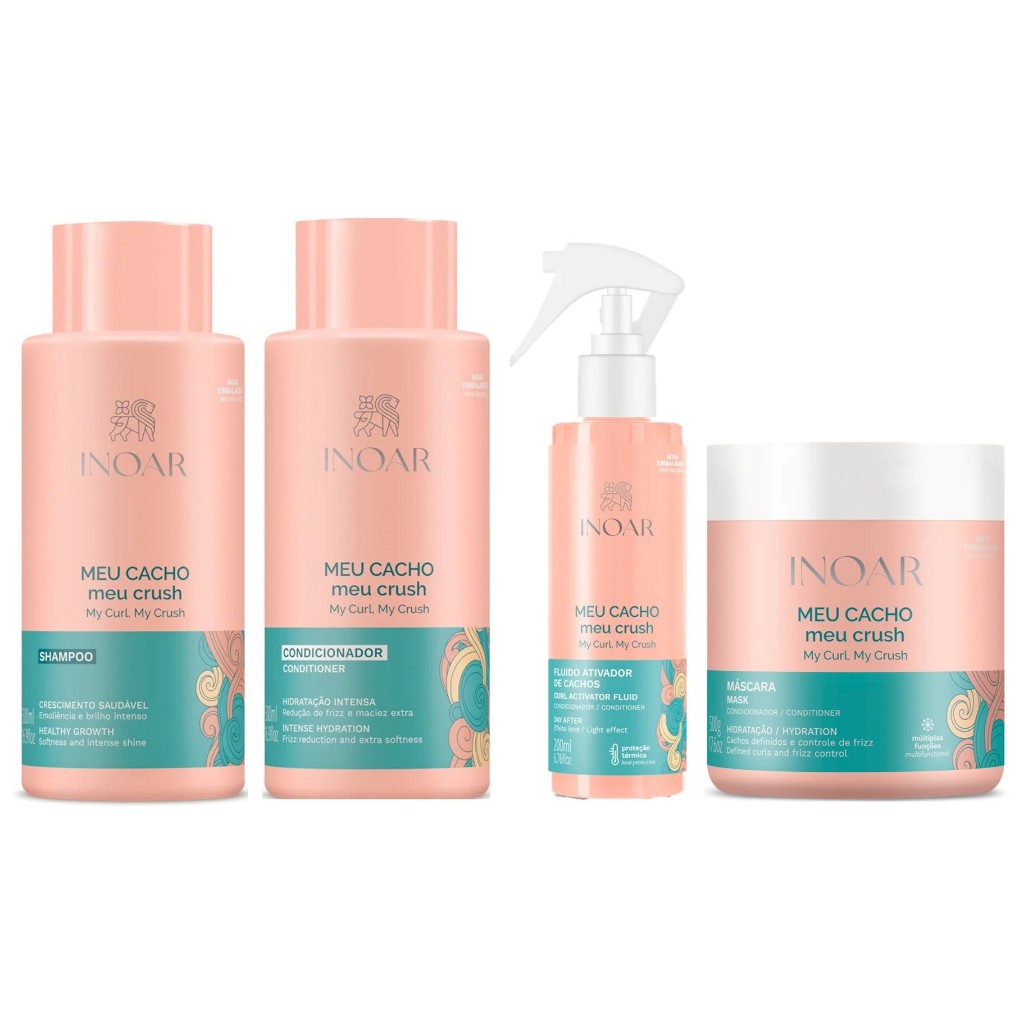 Inoar Kit Meu Cacho Meu Crush Shampoo e Condicionador  500ml + Ativador 200ml + Máscara 500g em Oferta na Shopee