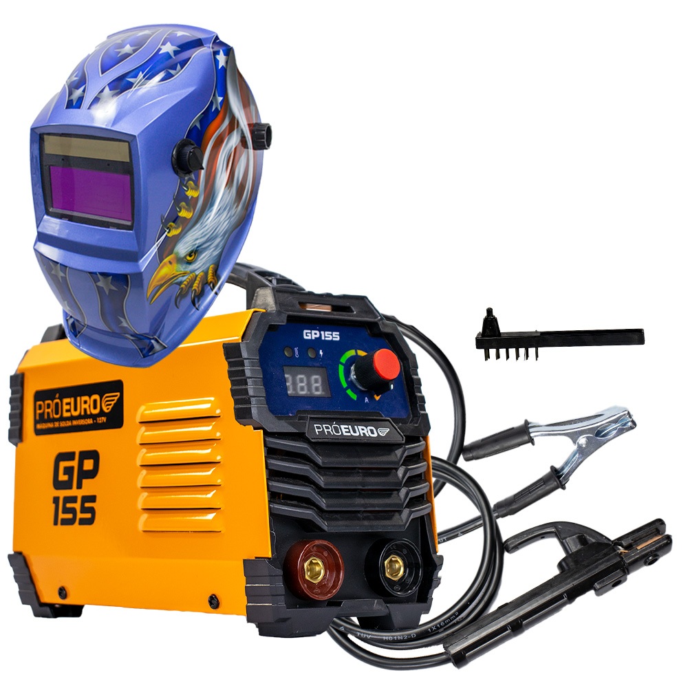 Máquina Inversora de Solda GP 155a 110V e Máscara Automática com 3 Regulagens Àguia Pró Euro em Oferta na Shopee