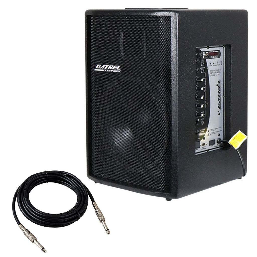 Caixa de Som Ativa 250w 12 Polegadas Datrel Profissional Audio Amplificada Usb Bluetooth + Cabo P10