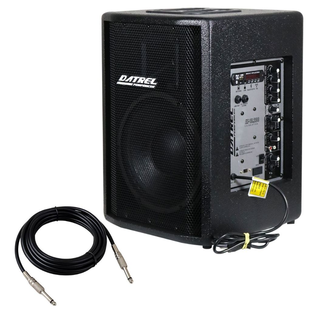 Caixa de Som Ativa 200w 10 Polegadas Datrel Profissional Audio Amplificada Usb Bluetooth + Cabo P10
